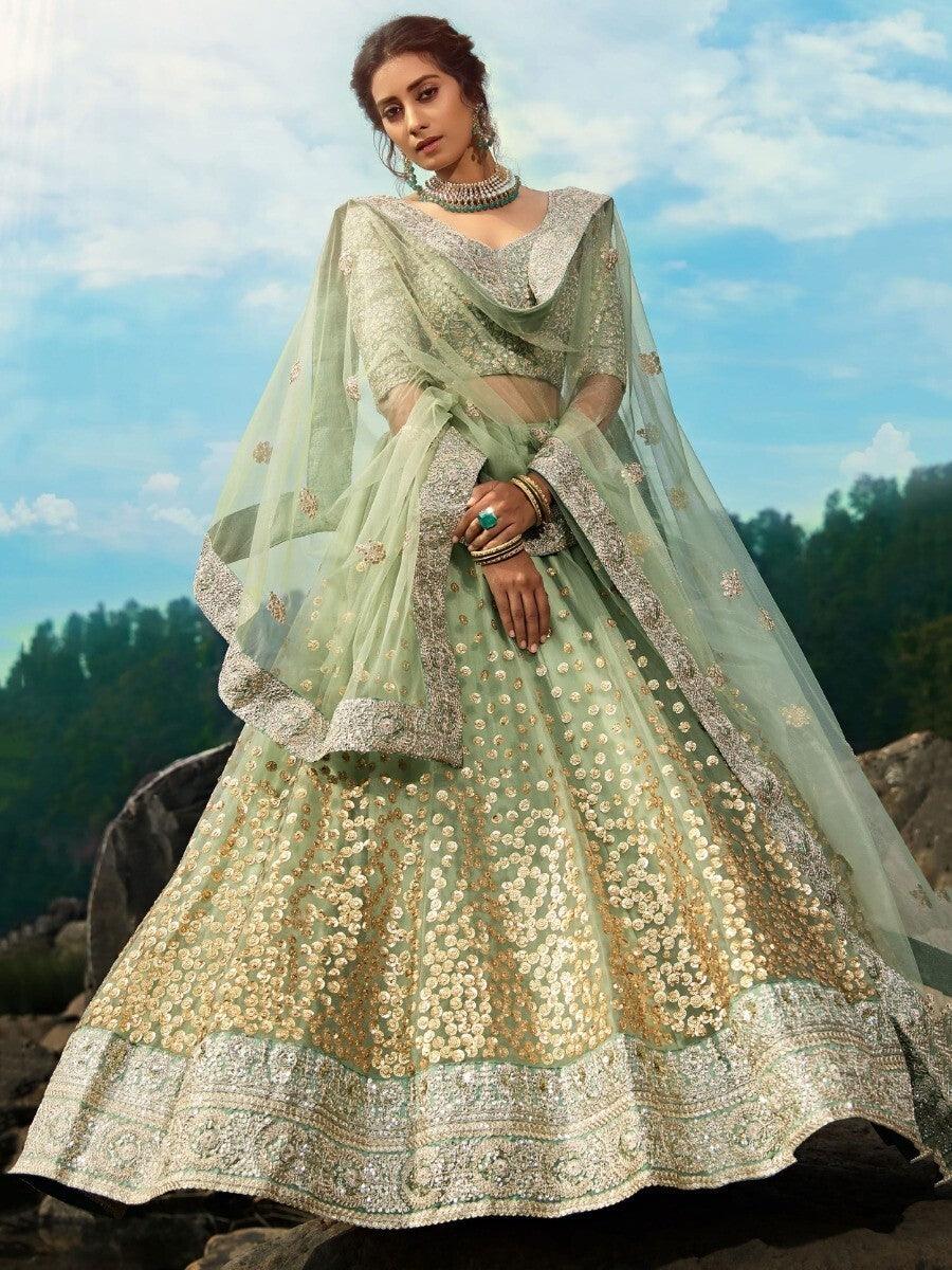 Green Sequins Net Reception Wear Lehenga Choli