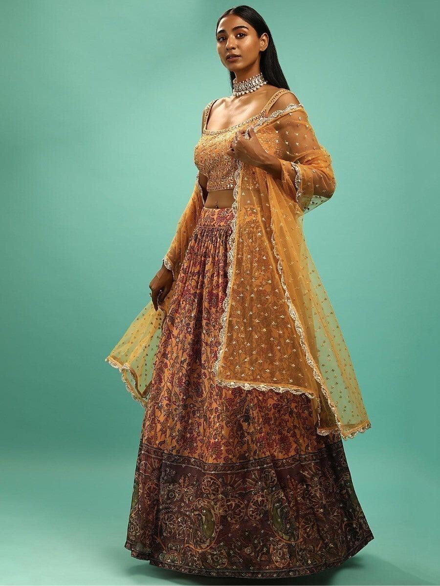 Yellow Chinon Digital Print Haldi Wear Lehenga Choli