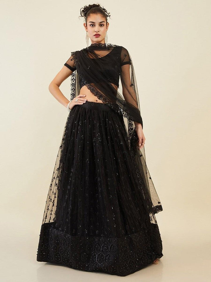 Black Sequins Party Wear Lehenga Choli With Net Dupatta