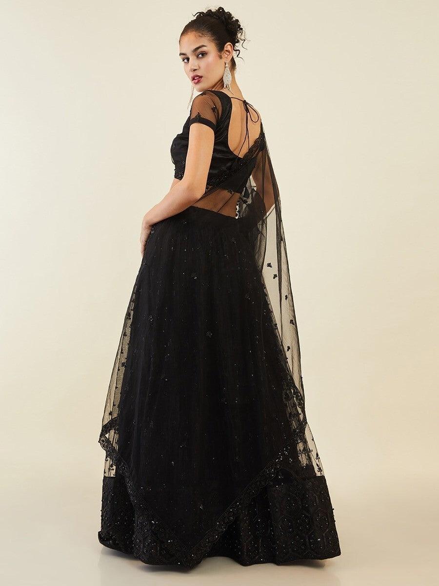 Black Sequins Party Wear Lehenga Choli With Net Dupatta