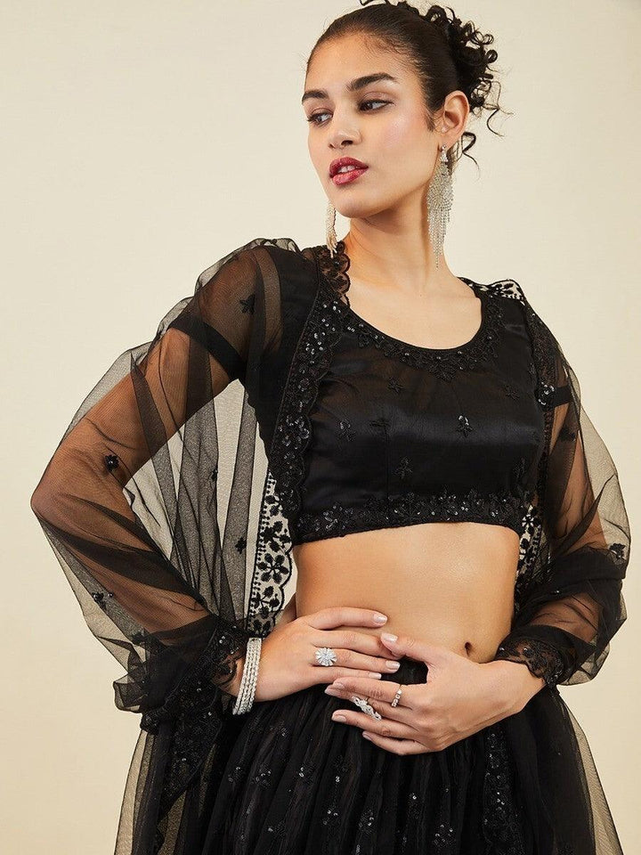 Black Sequins Party Wear Lehenga Choli With Net Dupatta