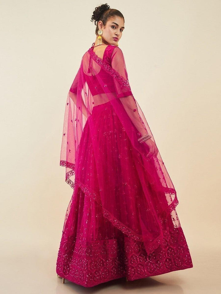 Pink Sequins Net Sangeet Wear Lehenga Choli With Dupatta