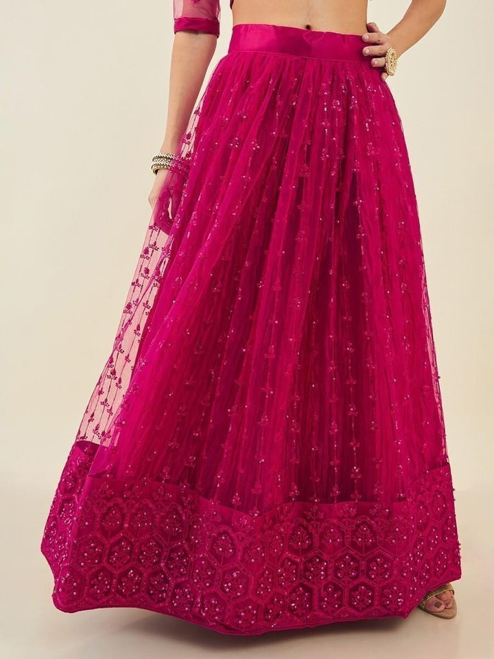 Pink Sequins Net Sangeet Wear Lehenga Choli With Dupatta