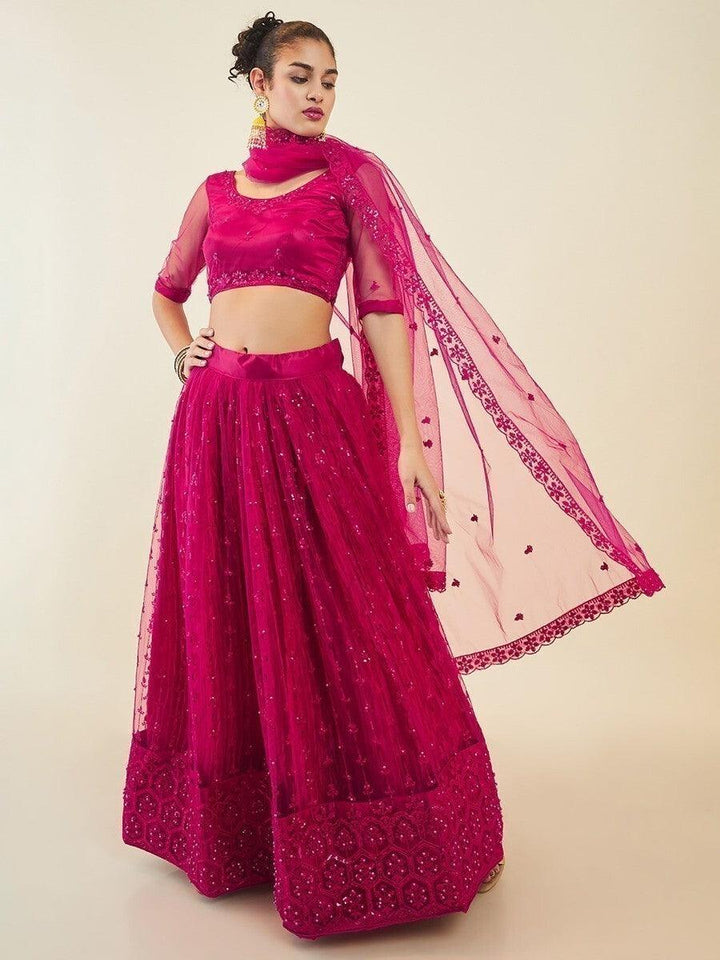 Pink Sequins Net Sangeet Wear Lehenga Choli With Dupatta