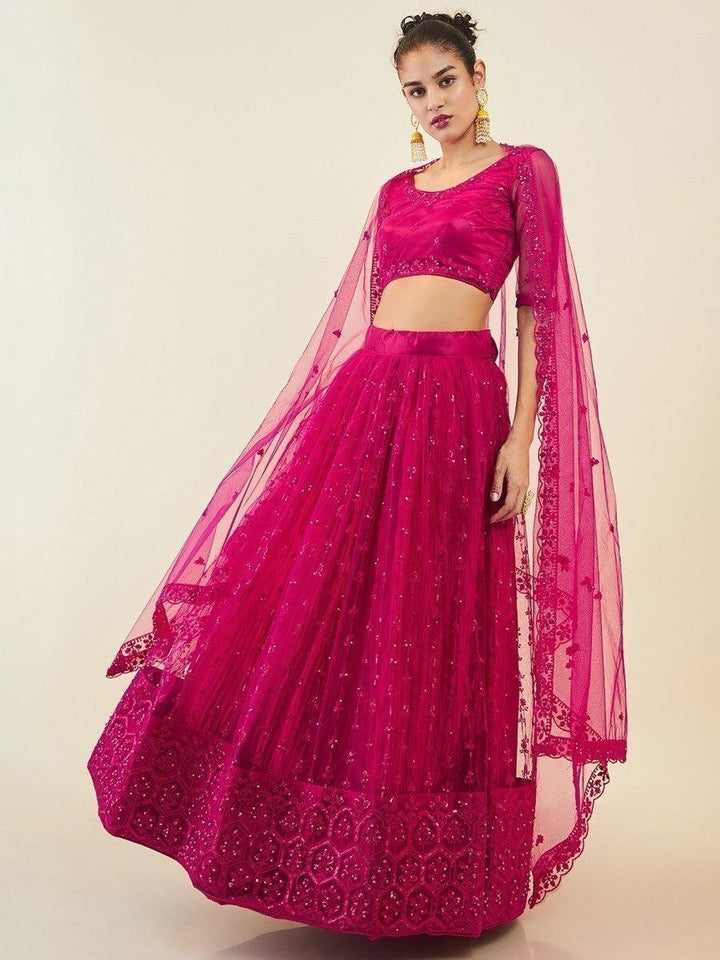 Pink Sequins Net Sangeet Wear Lehenga Choli With Dupatta