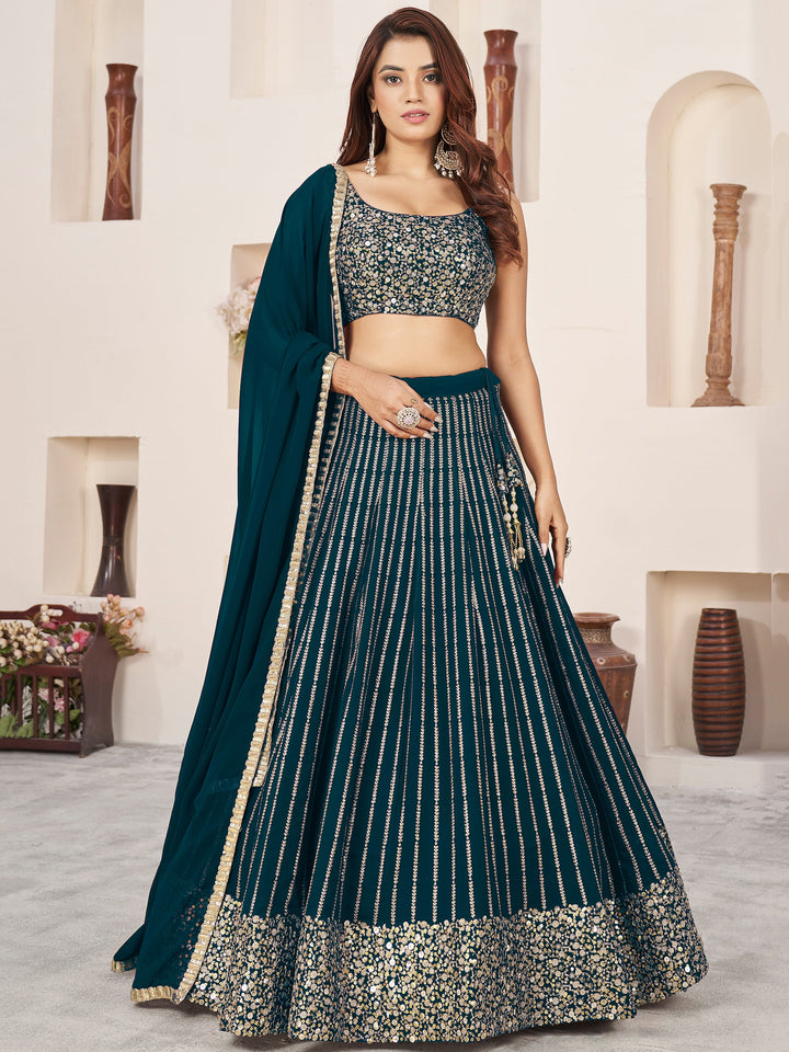 Green Sequins Georgette Engagement Wear Lehenga Choli