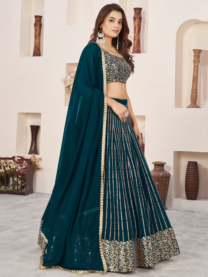 Green Sequins Georgette Engagement Wear Lehenga Choli