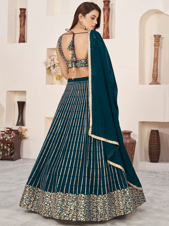 Green Sequins Georgette Engagement Wear Lehenga Choli