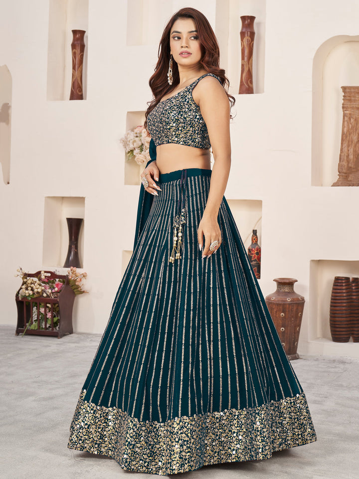 Green Sequins Georgette Engagement Wear Lehenga Choli