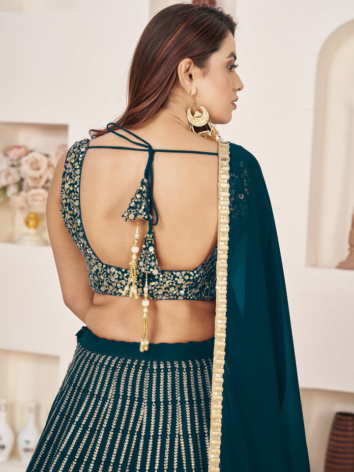 Green Sequins Georgette Engagement Wear Lehenga Choli