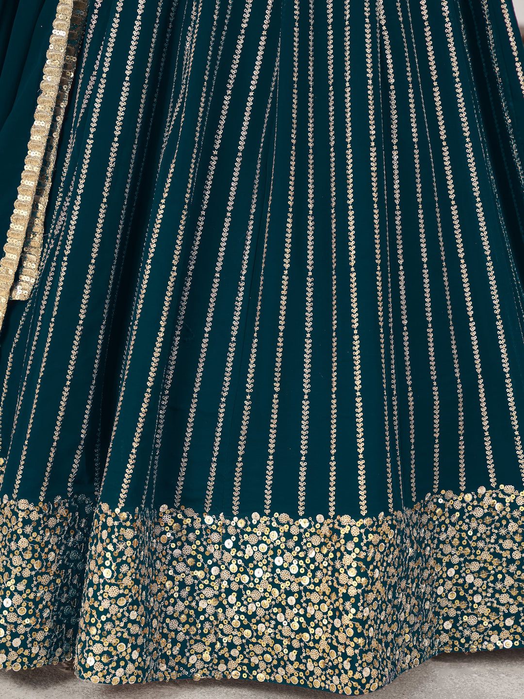 Green Sequins Georgette Engagement Wear Lehenga Choli