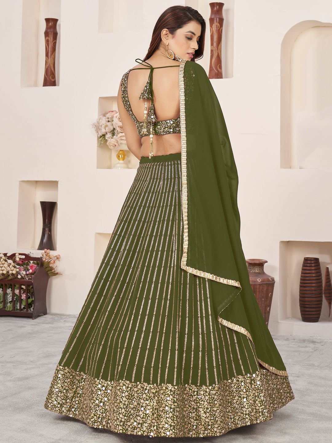 Sequins Georgette Mehendi Wear Lehenga Choli