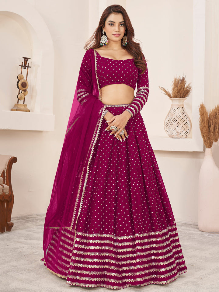 Pink Sequins Georgette Wedding Wear Lehenga Choli