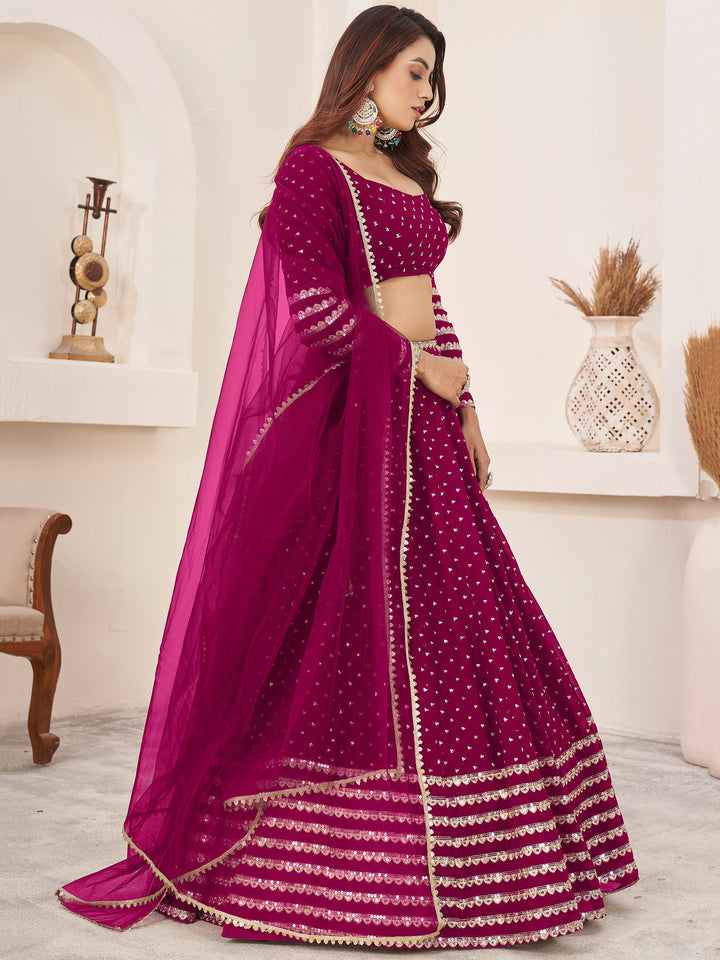 Pink Sequins Georgette Wedding Wear Lehenga Choli