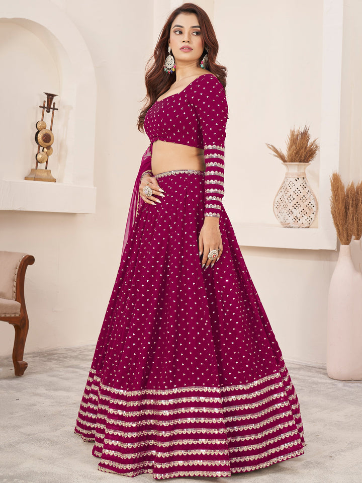 Pink Sequins Georgette Wedding Wear Lehenga Choli