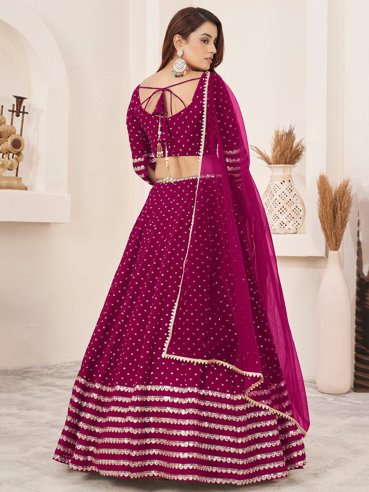 Pink Sequins Georgette Wedding Wear Lehenga Choli