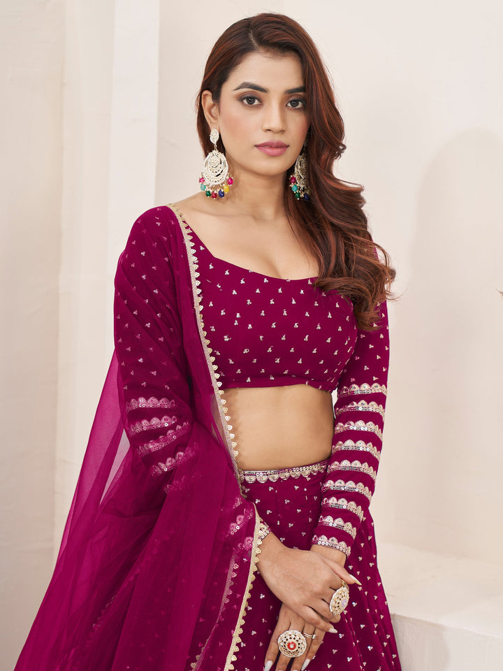 Pink Sequins Georgette Wedding Wear Lehenga Choli