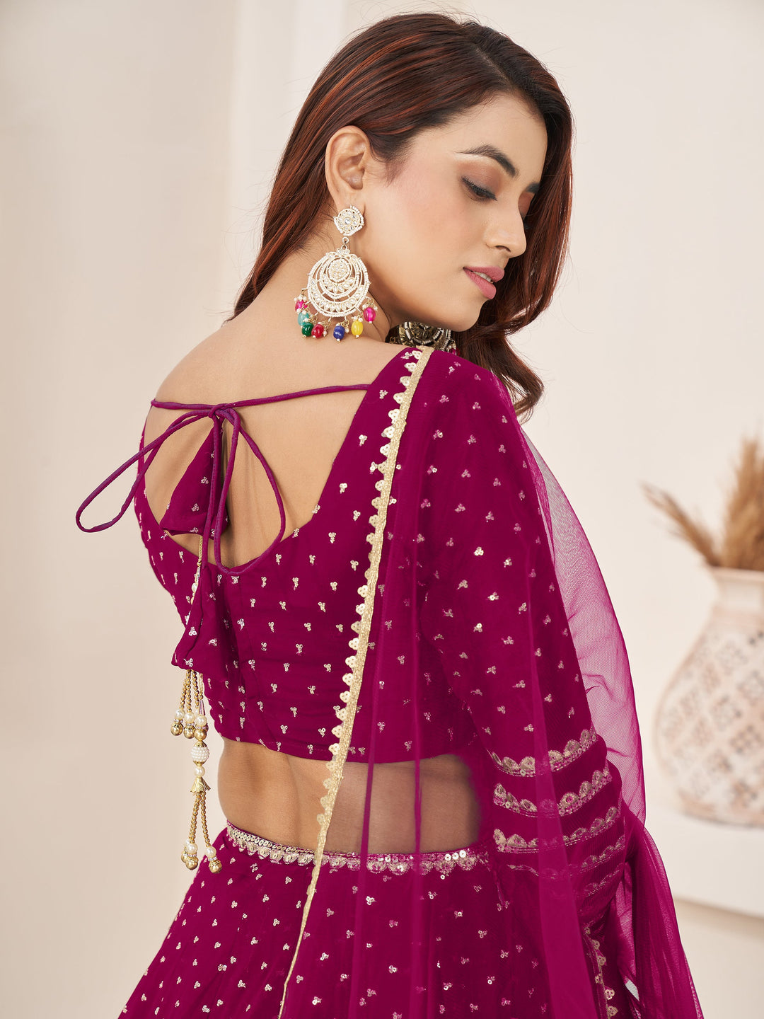 Pink Sequins Georgette Wedding Wear Lehenga Choli