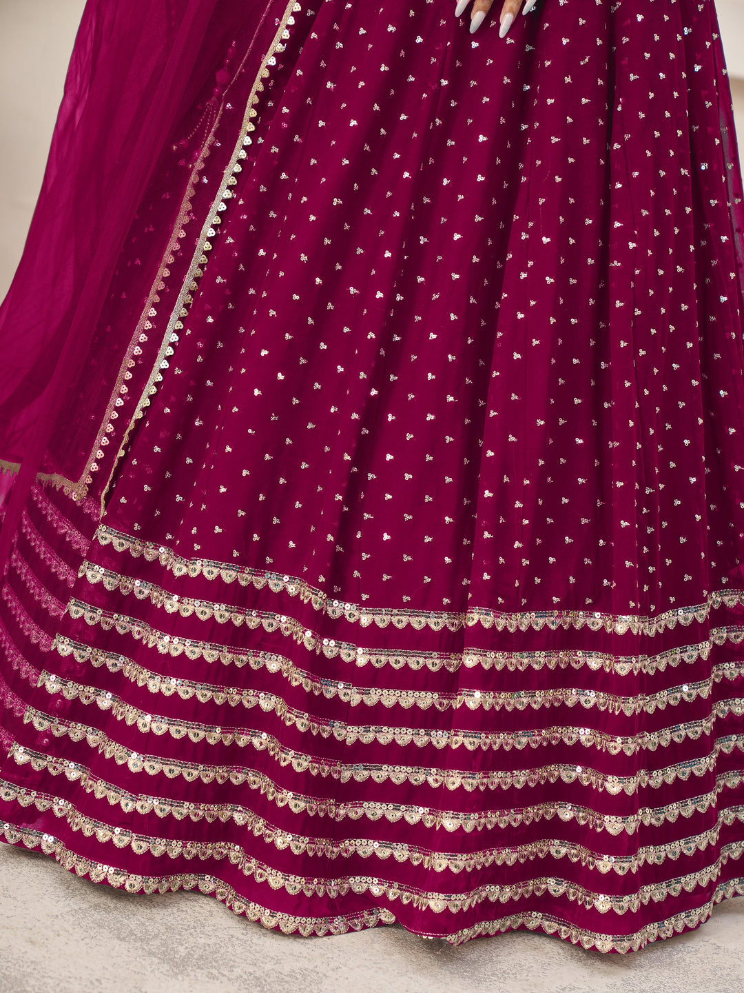 Pink Sequins Georgette Wedding Wear Lehenga Choli