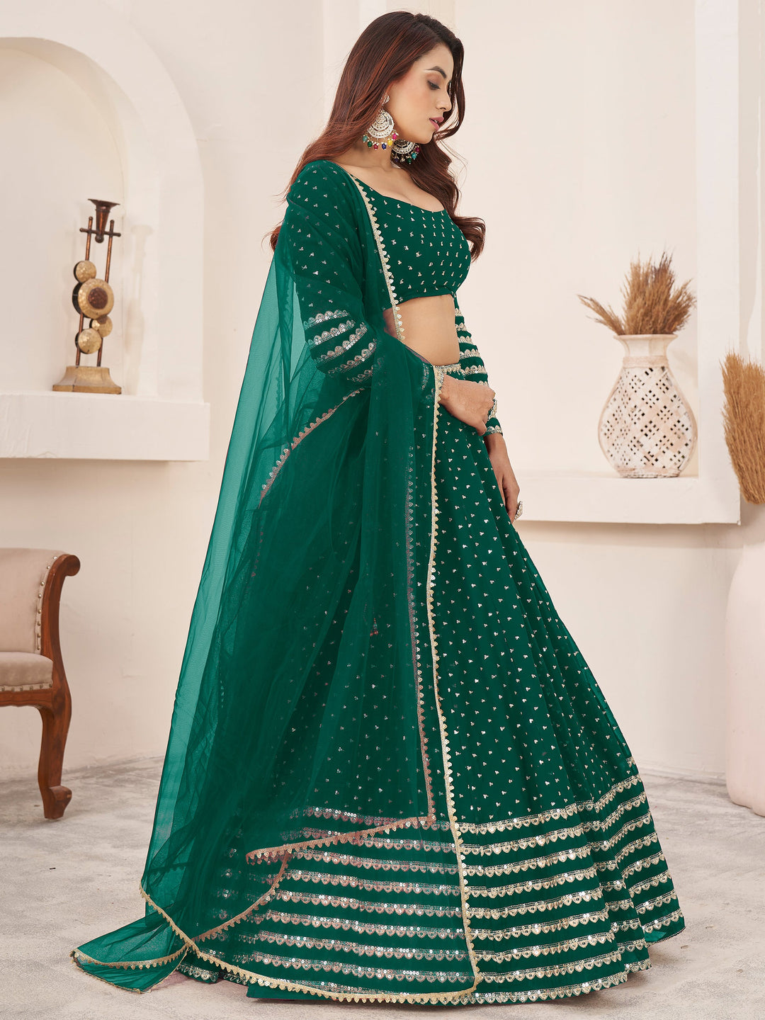 Sequins Georgette Lehenga Choli With Dupatta