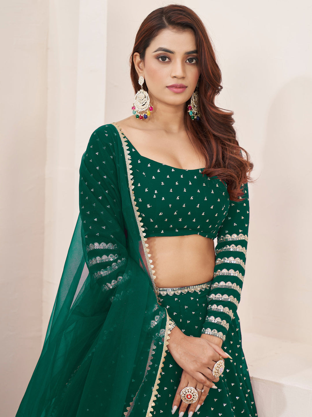 Sequins Georgette Lehenga Choli With Dupatta