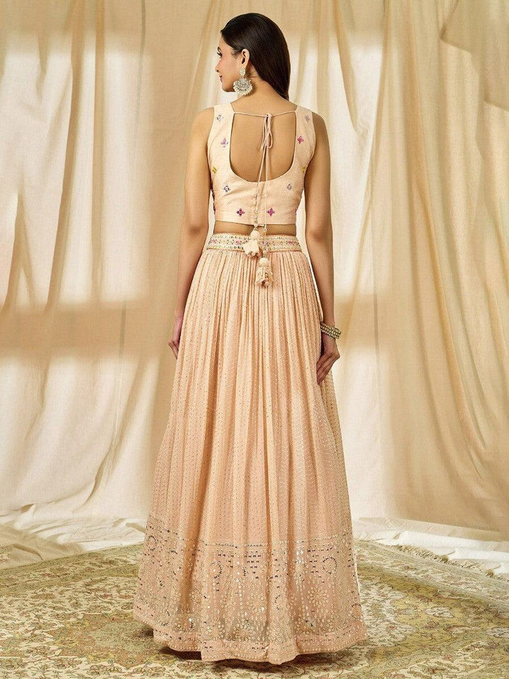 Fabulous Peach Thread Embroidered Georgette Reception Wear Lehenga Choli