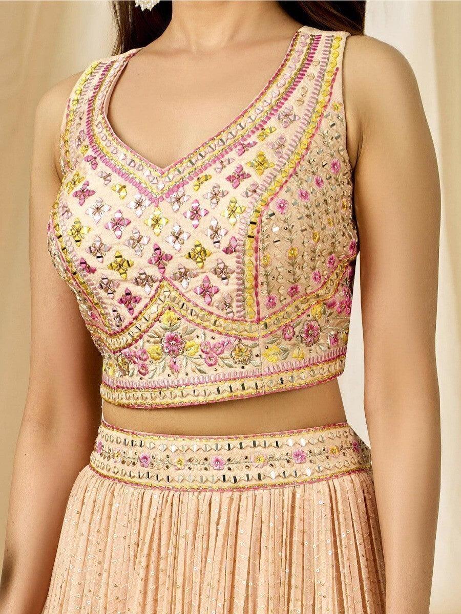 Fabulous Peach Thread Embroidered Georgette Reception Wear Lehenga Choli