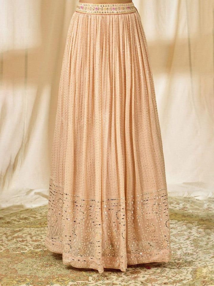 Fabulous Peach Thread Embroidered Georgette Reception Wear Lehenga Choli