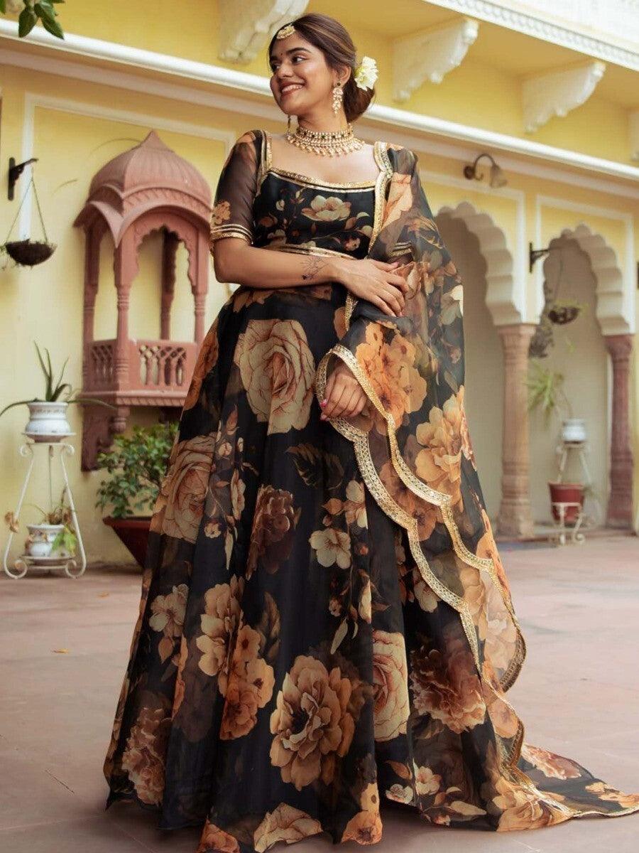 Black Printed Semi Stitched Traditional Lehenga Choli