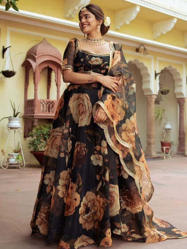 Black Printed Semi Stitched Traditional Lehenga Choli