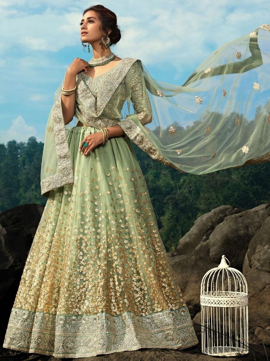 Green Sequins Net Reception Wear Lehenga Choli