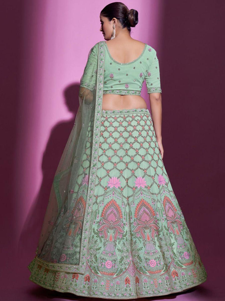 Pista Green Thread Georgette Wedding Wear Lehenga Choli