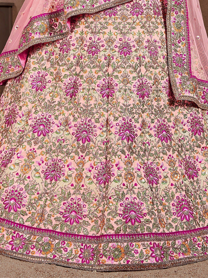 peach Colored Bridal wear Embroidered Lehenga Choli