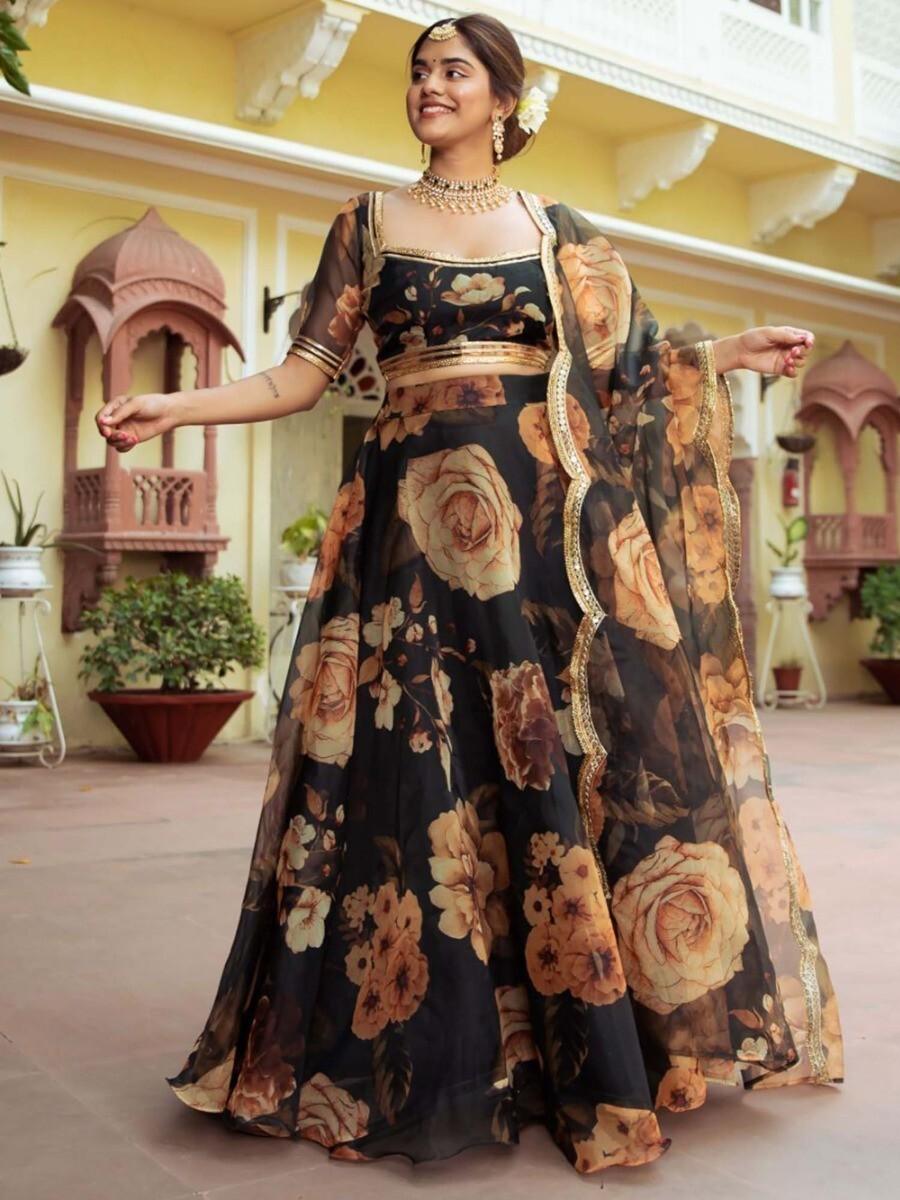 Black Printed Semi Stitched Traditional Lehenga Choli