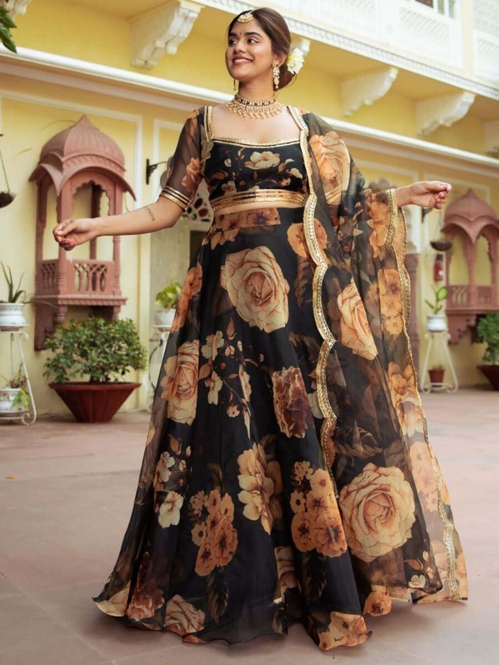 Black Printed Semi Stitched Traditional Lehenga Choli