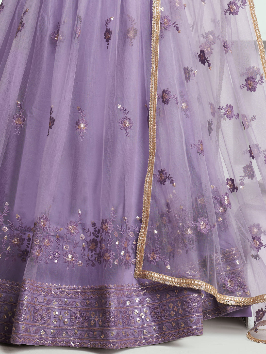 Lavender Sequins Net Bridesmaid Lehenga Choli With Dupatta