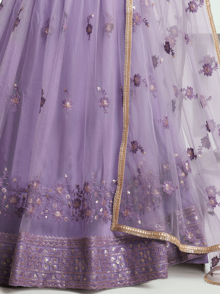 Lavender Sequins Net Bridesmaid Lehenga Choli With Dupatta