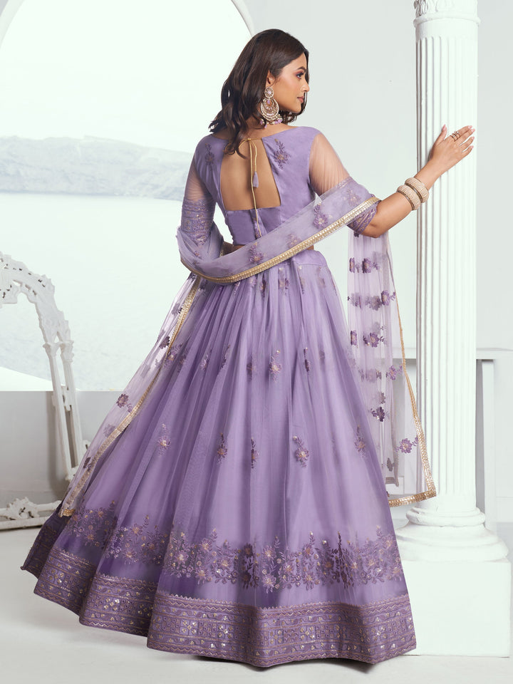 Lavender Sequins Net Bridesmaid Lehenga Choli With Dupatta