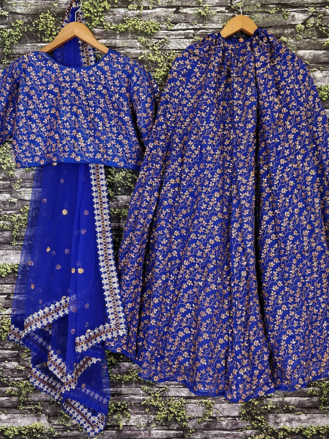 Blue Colored Designer Heavy Embroidered Raw Silk Lehenga