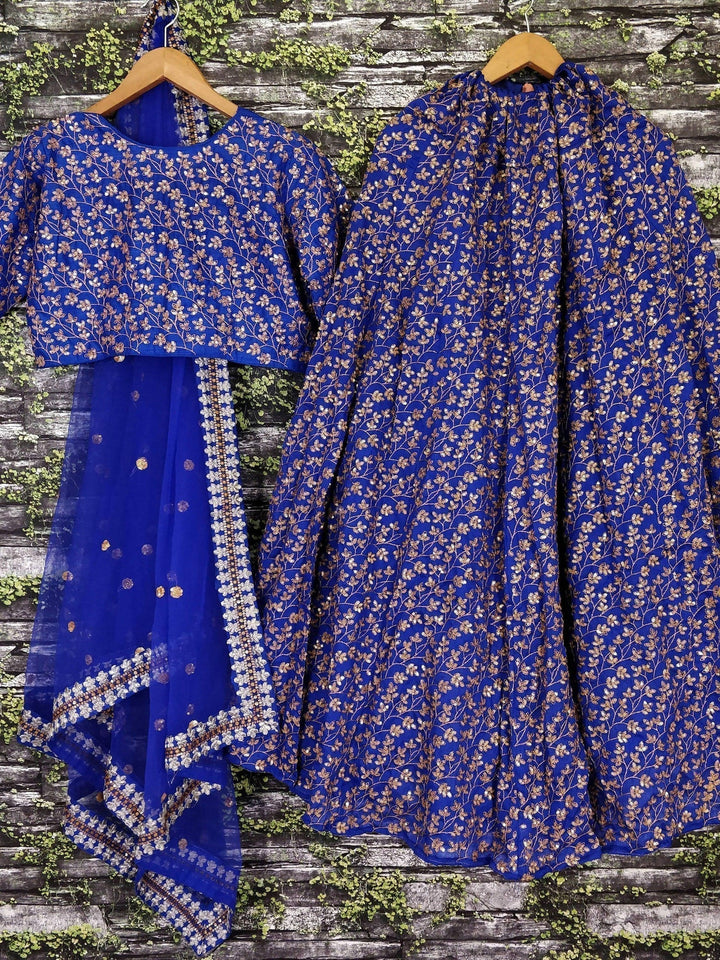 Blue Colored Designer Heavy Embroidered Raw Silk Lehenga