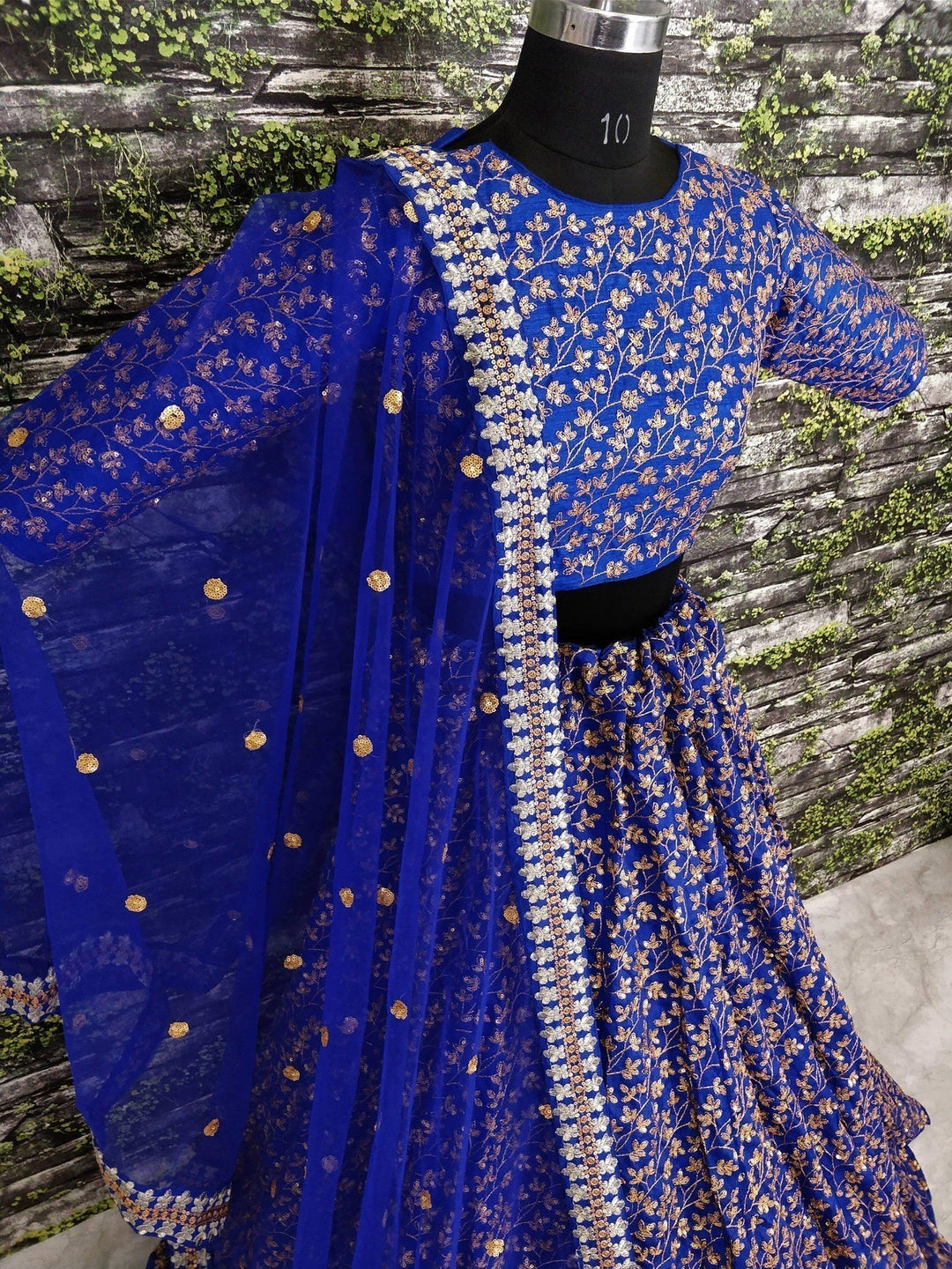 Blue Colored Designer Heavy Embroidered Raw Silk Lehenga