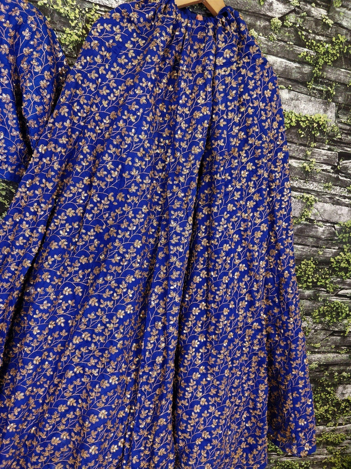 Blue Colored Designer Heavy Embroidered Raw Silk Lehenga