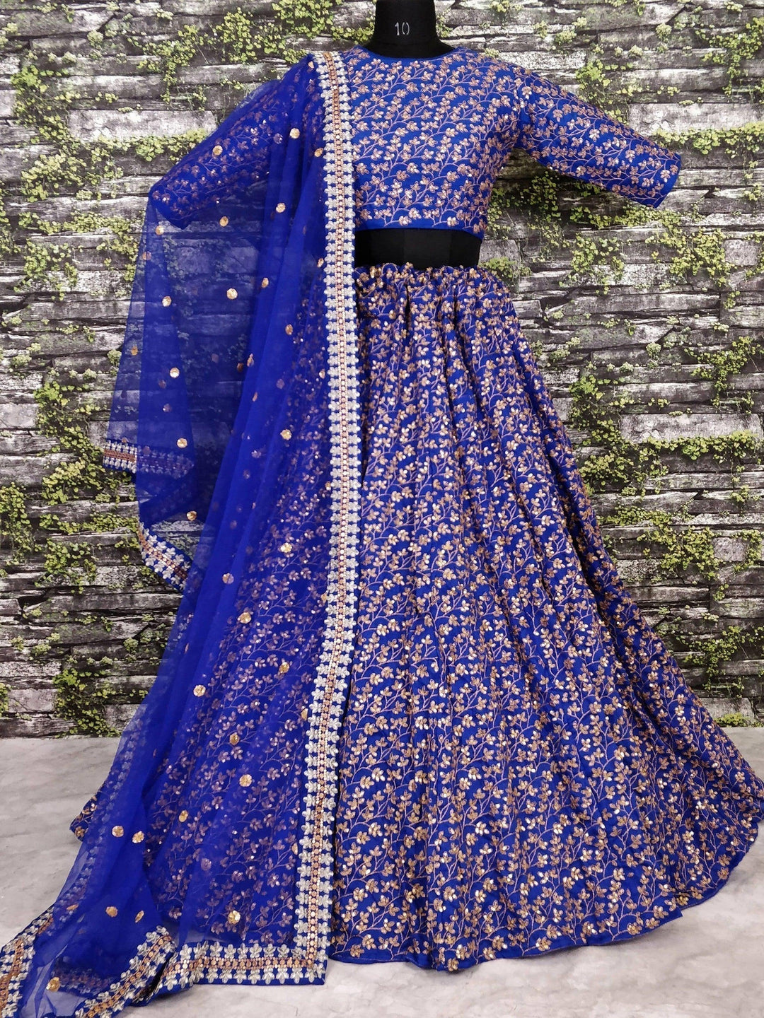 Blue Colored Designer Heavy Embroidered Raw Silk Lehenga