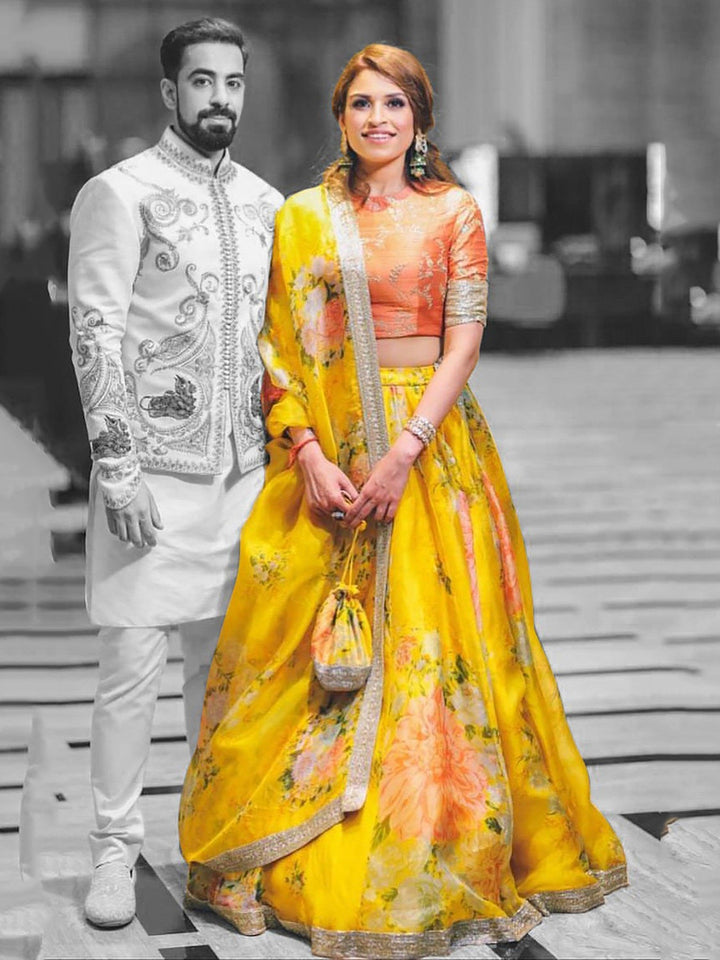Yellow-Orange Designer Digital Printed Lehenga Choli