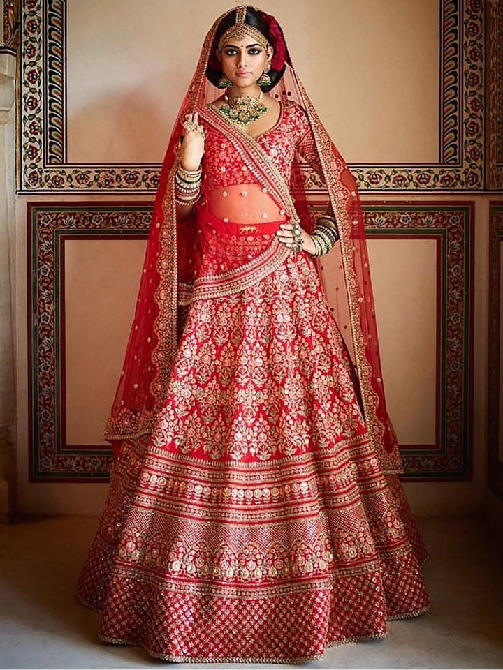 Red Colored Bridal wear Embroidered Lehenga Choli