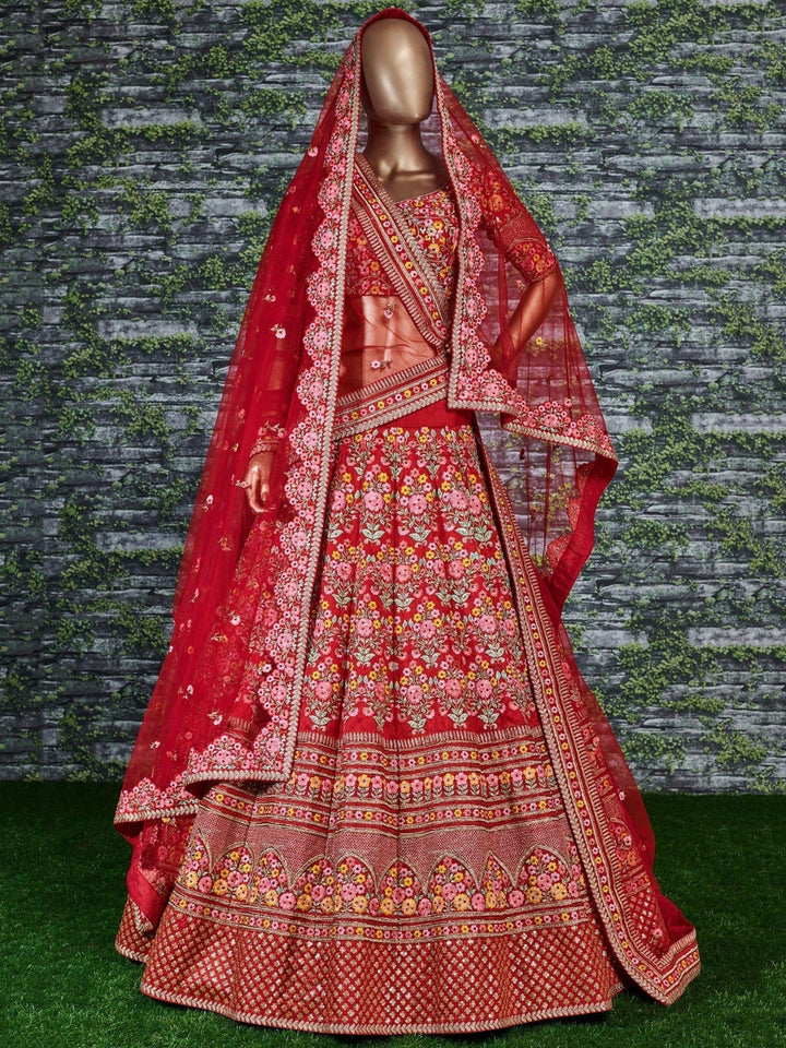 Red Colored Bridal wear Embroidered Lehenga Choli