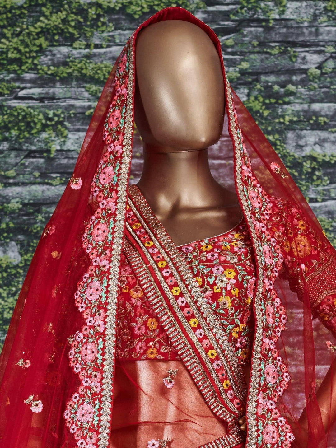 Red Colored Bridal wear Embroidered Lehenga Choli