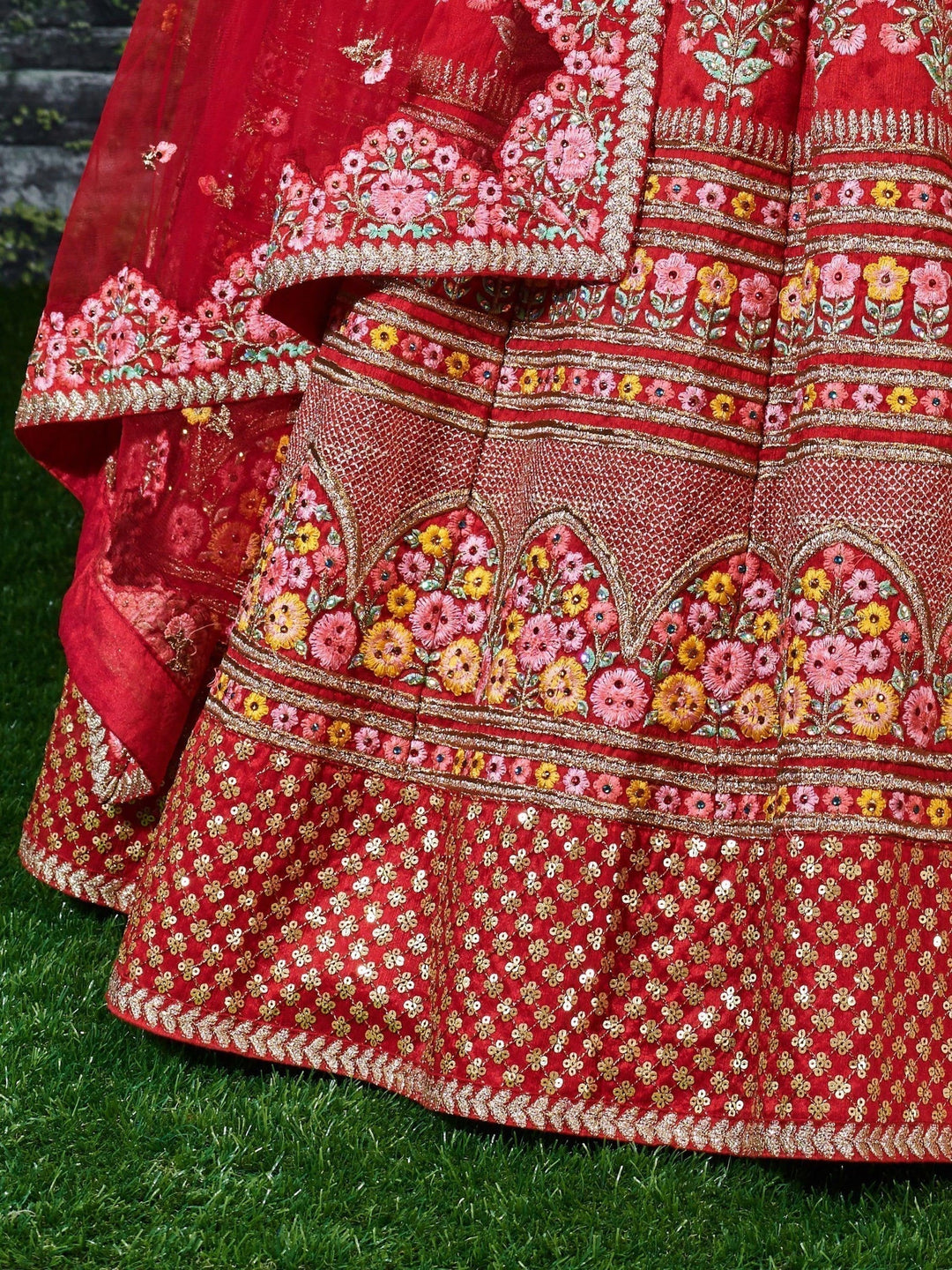 Red Colored Bridal wear Embroidered Lehenga Choli