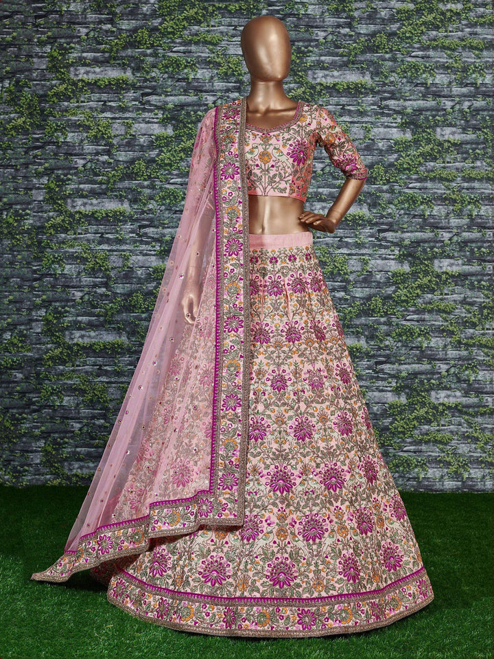 Peach Embroidered Silk Bridal Lehenga Choli With Dupatta