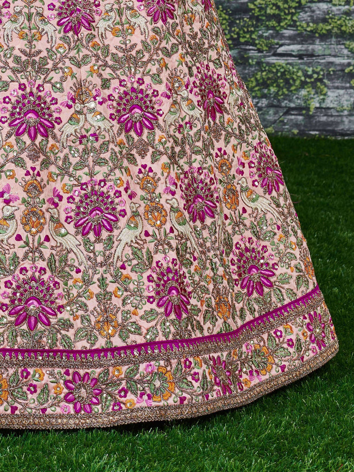 Peach Embroidered Silk Bridal Lehenga Choli With Dupatta